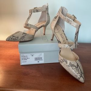 SoleSociety Leather Snakeskin Print Heels